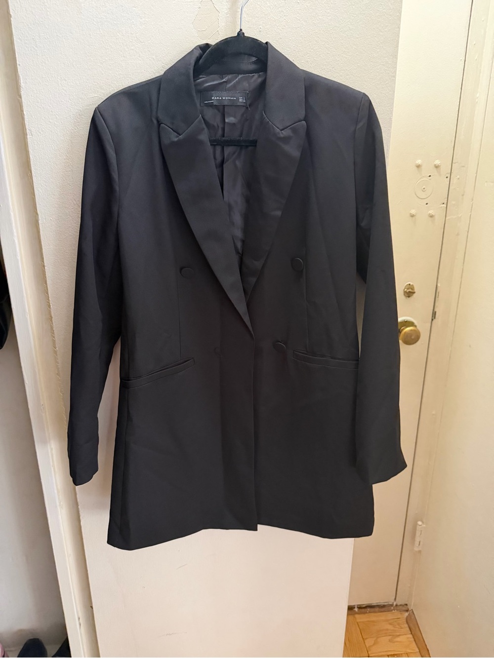 Zara Black Double-Breasted Longline Blazer Dress